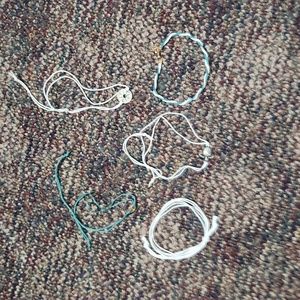 set of 5 shein brand bracelets/anklets tealand white w/ gold and silver